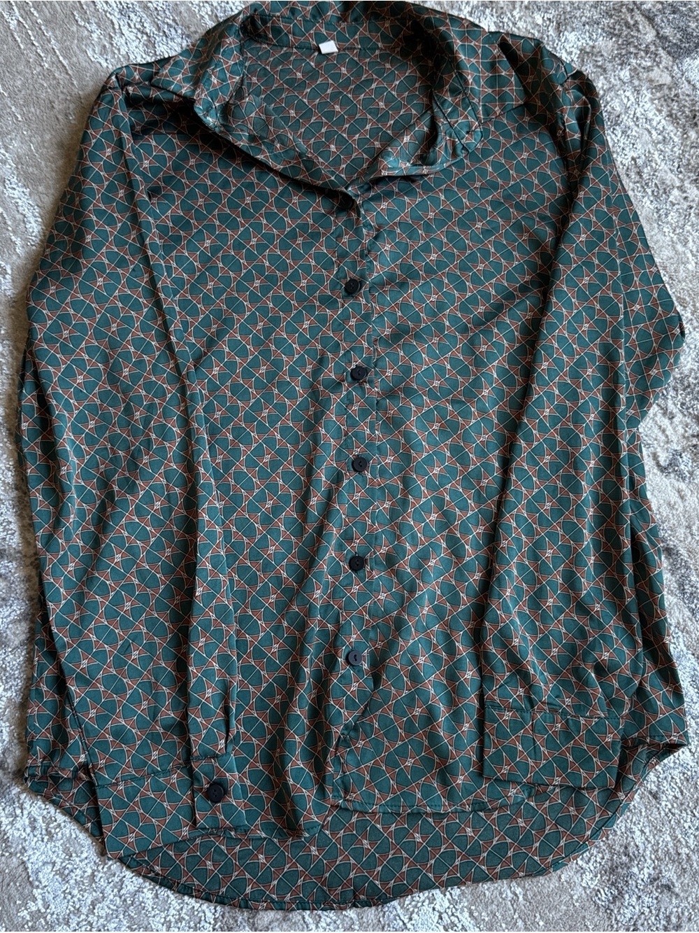 SHEIN Green Geometric Button-Up Blouse